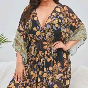 Shein paisley vneck sheer tunic dress 1x